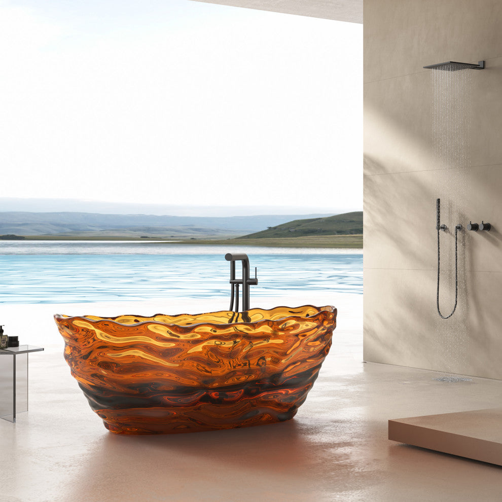 Vanity Art Freestanding Soaking Stone Resin Bathtub, Pure Resin Coffee