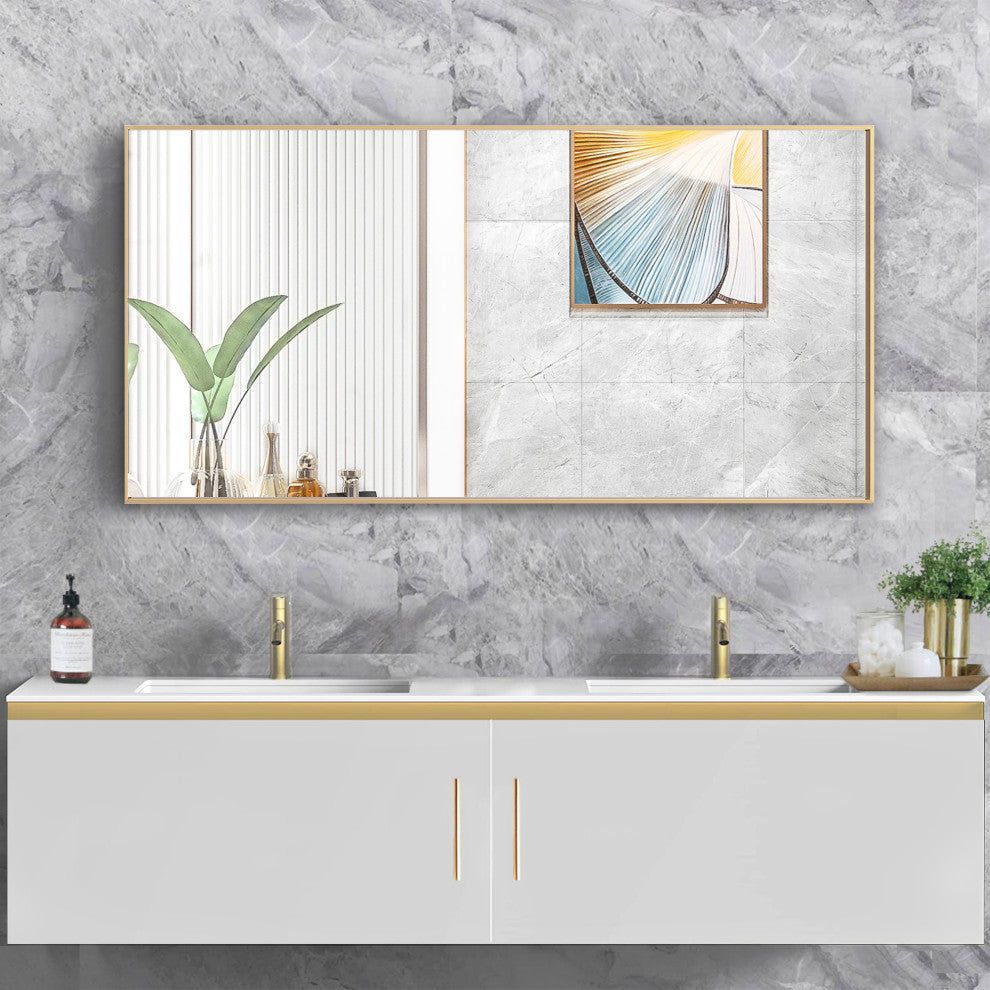 Rectangle Metal Framed Wall Mirror Bathroom Vanity Mirror, Gold, 20"x40