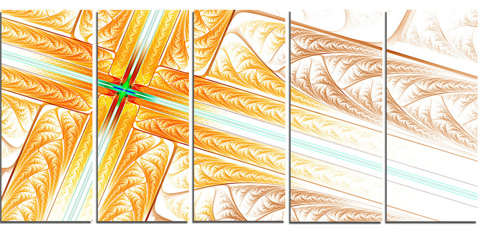 Brown Fractal Cross Design, Abstract Art on Canvas, 60"x28", 5 Panels