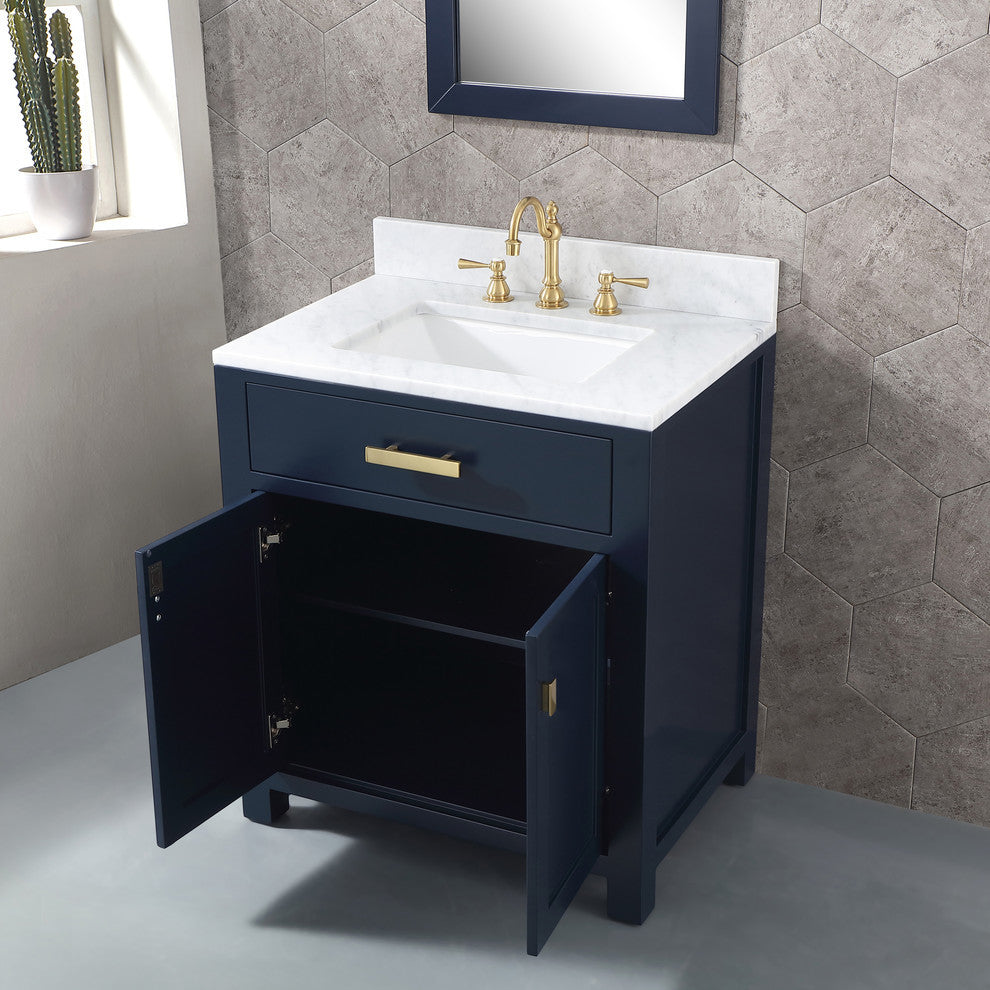 Madison 30" Single Carrara Marble Vanity In Monarch Blue, Vanity F2-0012-06-Tl F