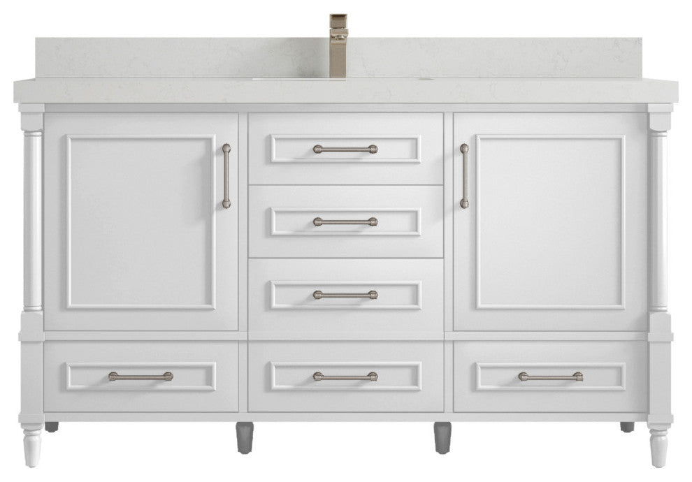 Aberdeen 60 Single Bathroom Vanity in White 2" Carrara Quartz