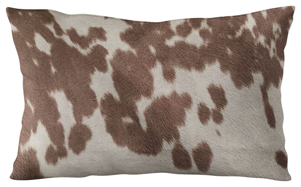 Plutus Brown Cowhide Animal Luxury Throw Pillow, 12"x20"