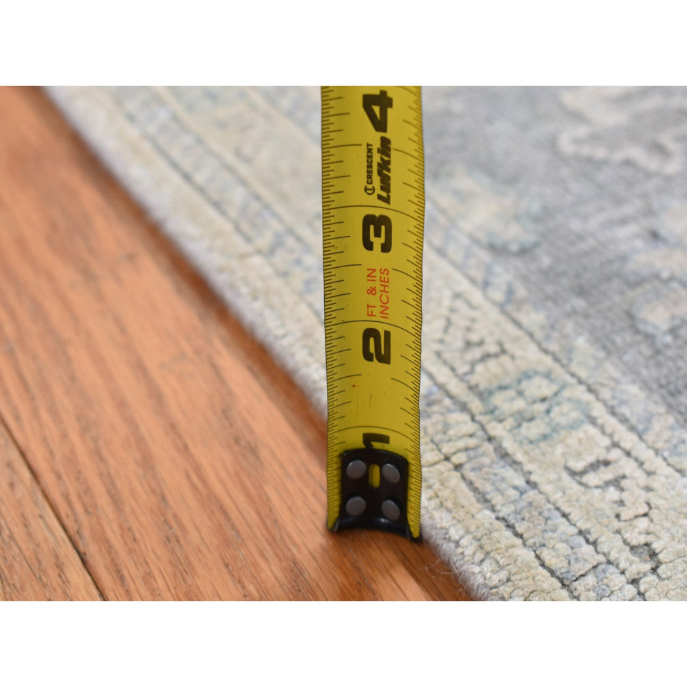 Ash Gray, Oushak Influence Silk With Wool Hand Knotted Runner Rug, 2'6"x10'2"