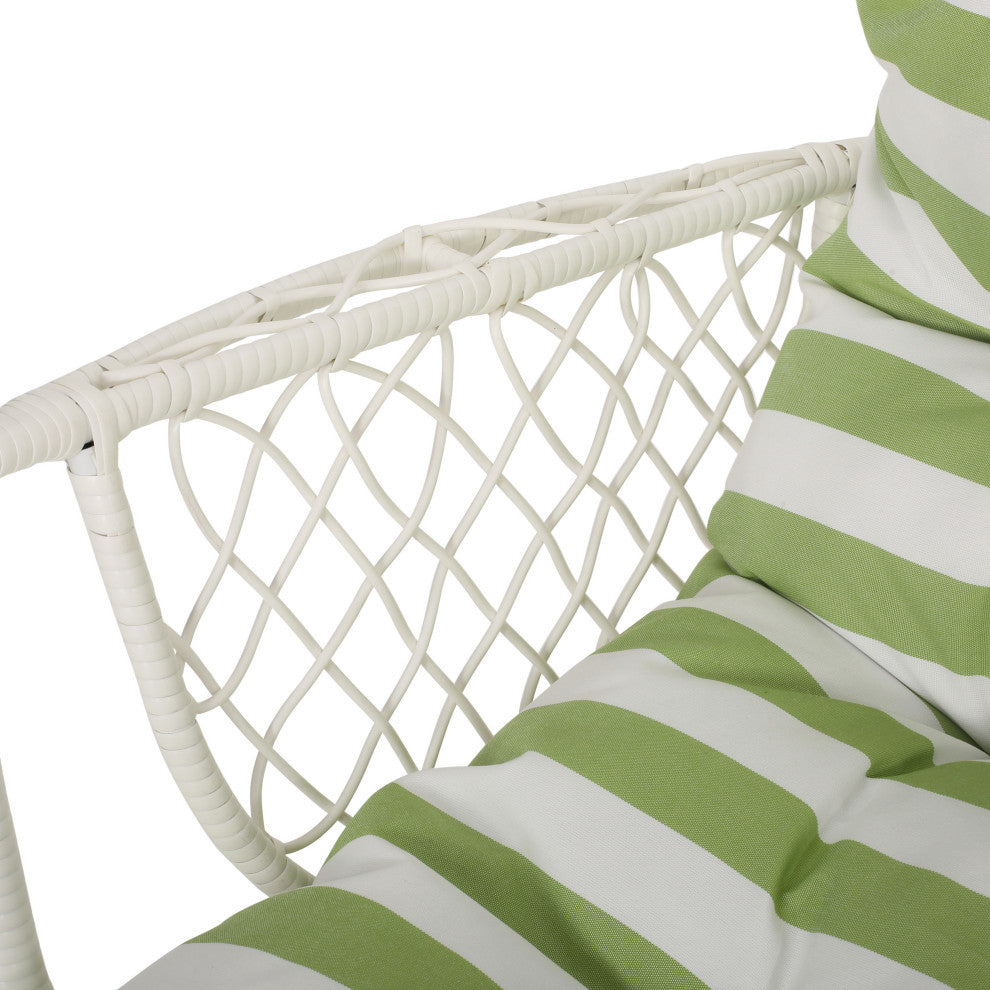 Auckland Wicker Hanging Chair With Stand, White/Green