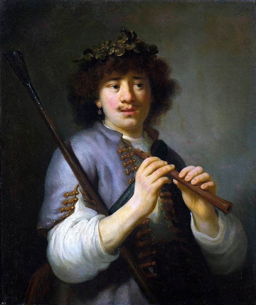 Govert Teunisz Flinck Rembrandt as Shepherd With Staff and Flute Wrapped Canvas