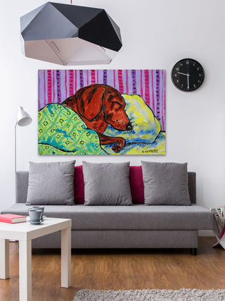 "Sleeping Dachshund" Painting Print on Wrapped Canvas, 60"x40"