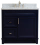 37" Single Sink Vanity, Blue Finish With White Carrara Marble
