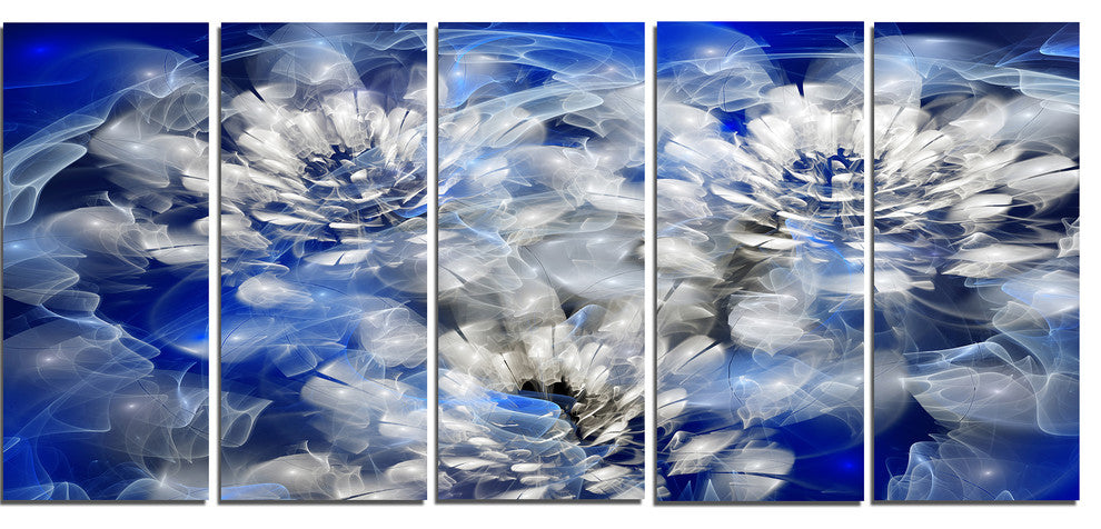 White Chrysanthemum Fractal Flower, Large Floral Canvas Print, 60"x28", 5 Panels