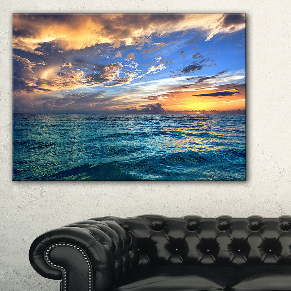 "Exotic Tropical Beach At Sunset" Modern Seashore Canvas Art, 40"x30"