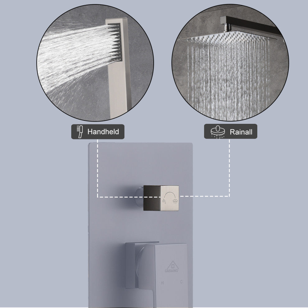 CASAINC 10 Inch Rain Shower Head with Handheld Spray Dual Head Shower System, Brushed Nickel