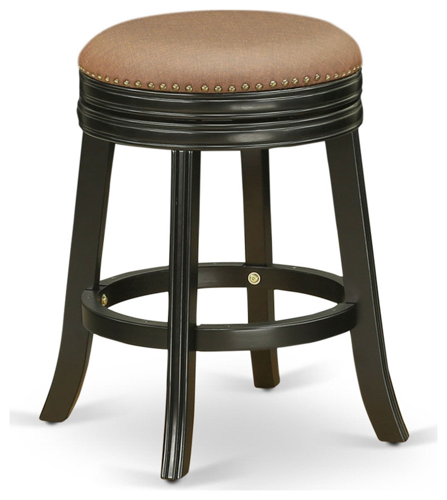 Swivel Backless Barstool 24'' Seat Height, Black Leg, F12-12 Pu Leather Brown