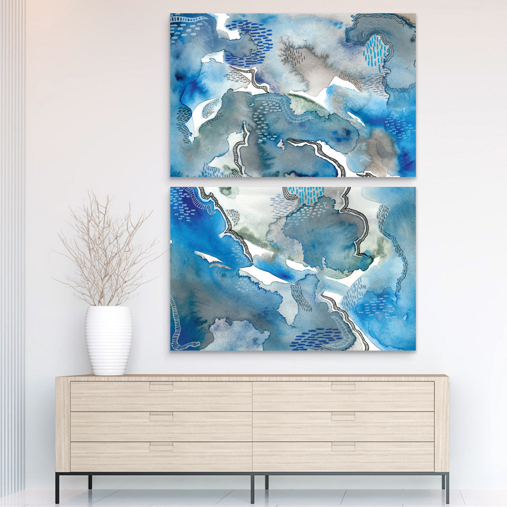 Subtle Blues Abstract Printed Wall Art on Unframed Free Floating Tempered Glass
