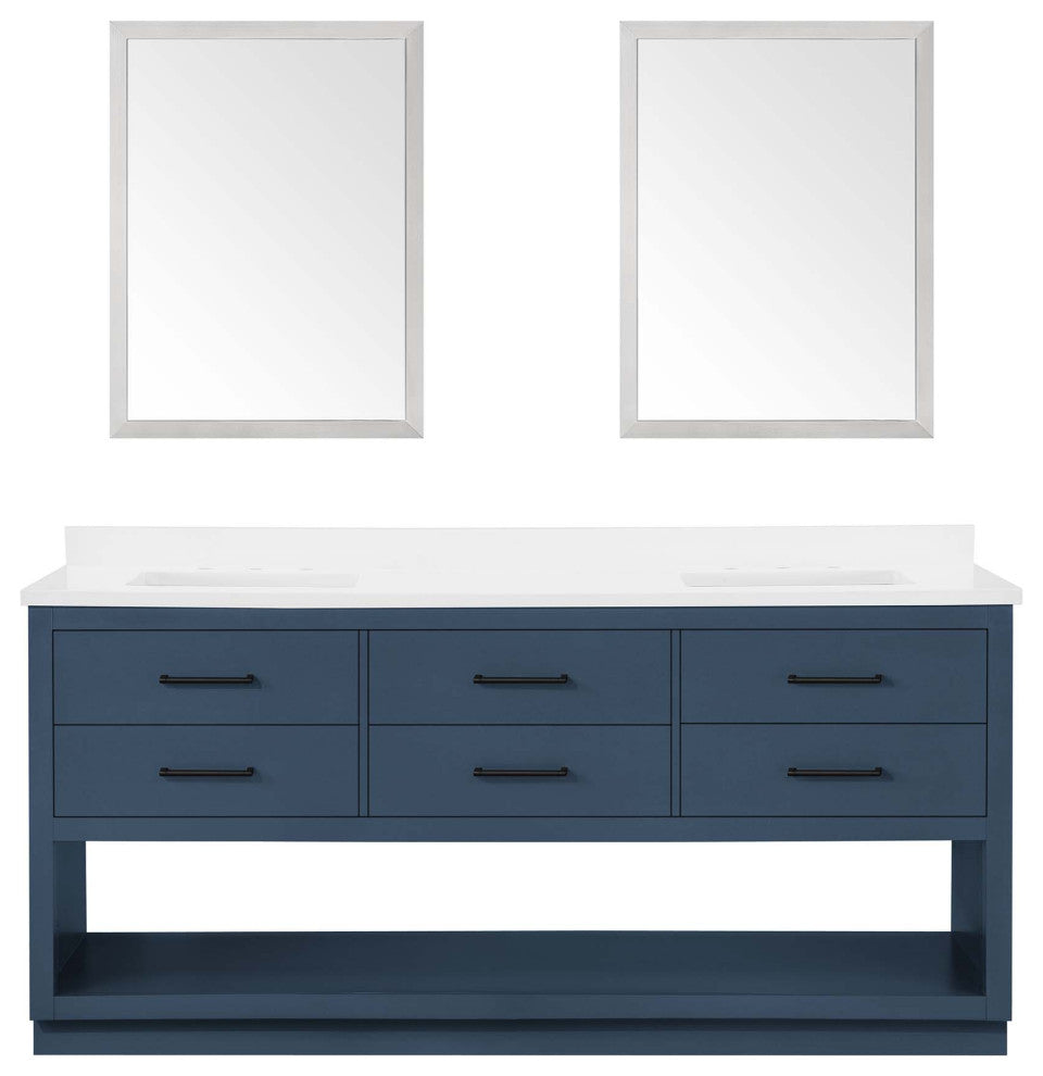 Ove Decors Rider 72" Double Sink Vanity, Grayish Blue With Black Hardware