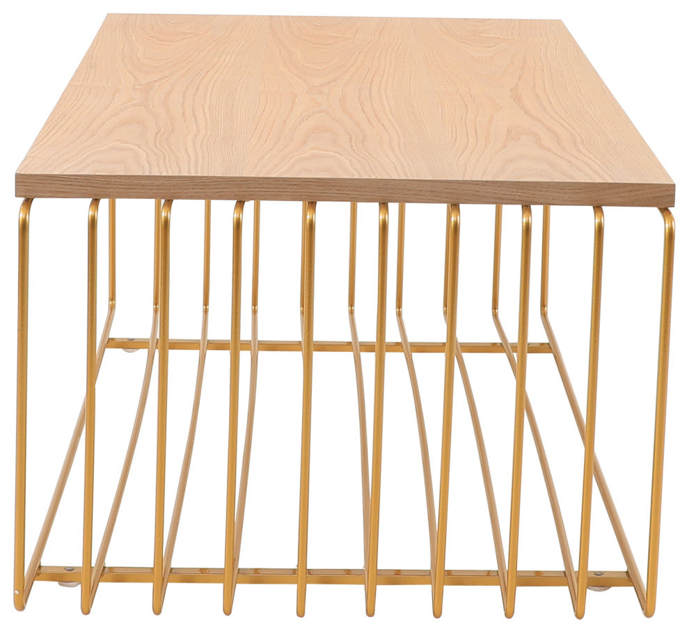 LeisureMod Walden Rectangular Coffee Table Powder Coated Steel Frame, Gold
