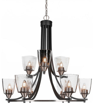 Paramount 9-Light Chandelier, Matte Black & Brushed Nickel, 4.5" Clear Bubble