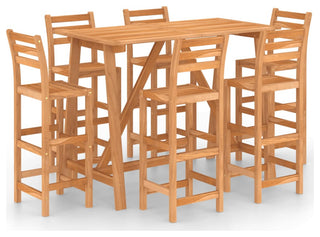 vidaXL Patio Bar Set Bistro Set Bar Stool Table 7 Piece Solid Wood Acacia