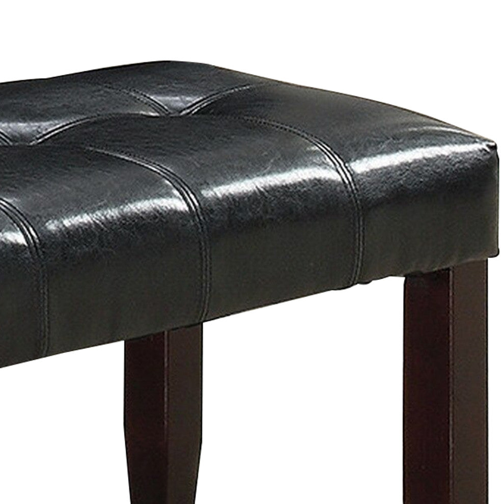 Benzara BM232883 Dining Bench, Faux Leather Upholstery and Chamfered Feet, Black