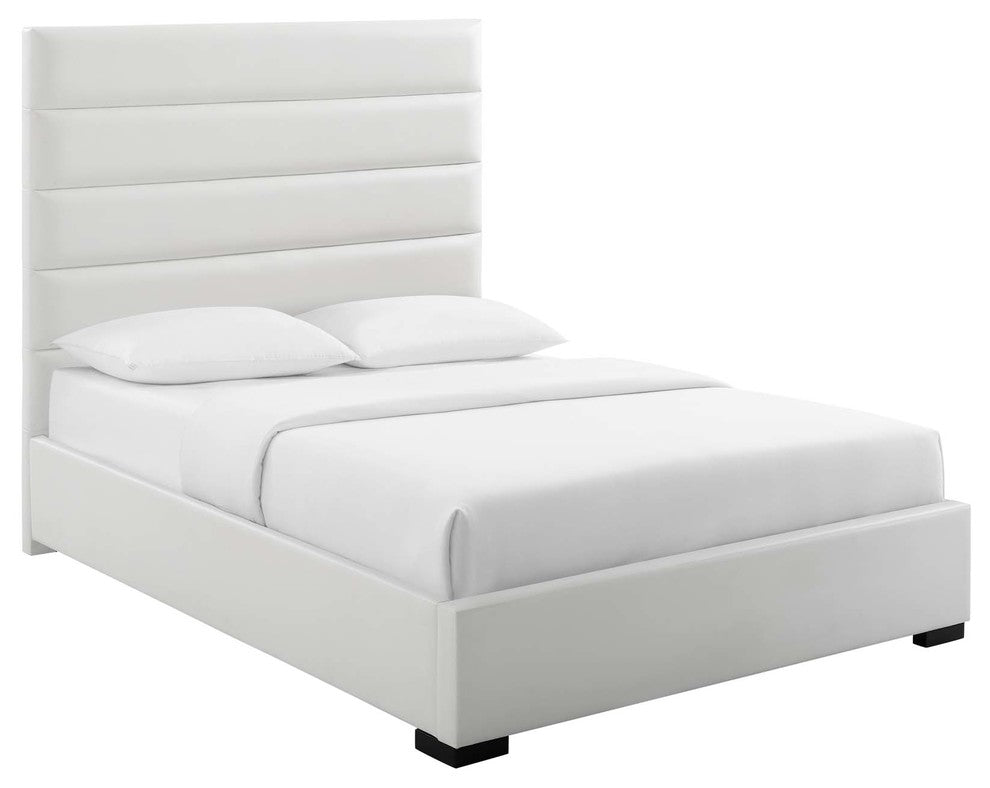 Genevieve Queen Faux Leather Platform Bed, White