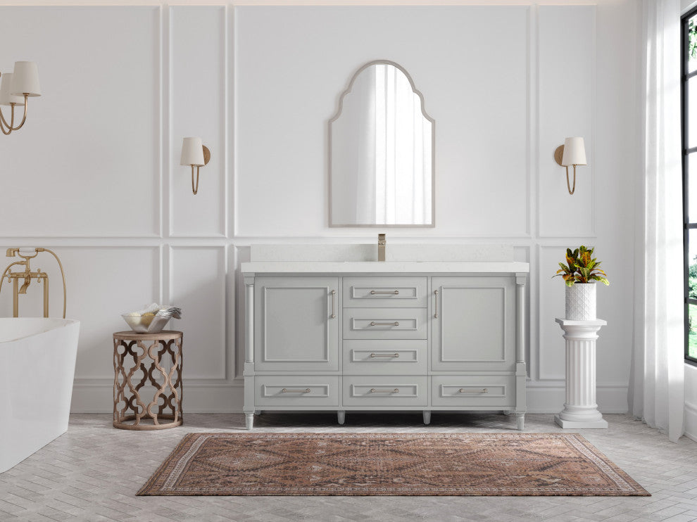 Aberdeen 60 Single Bathroom Vanity in Coventry Gray 2" Carrara Quartz
