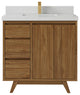 Madison Teak 36 Center Sink Bath Vanity in Dark Natural 2" Carrara Quartz