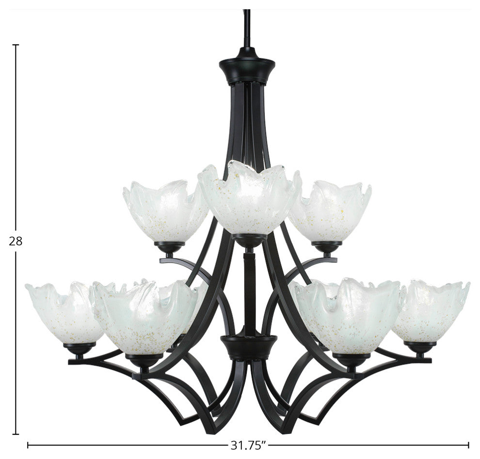 Zilo 9 Light Chandelier, 7" Gold Ice Glass