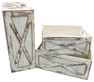 Rustic Nesting Wooden Crates Storage Container, Barn Door, White