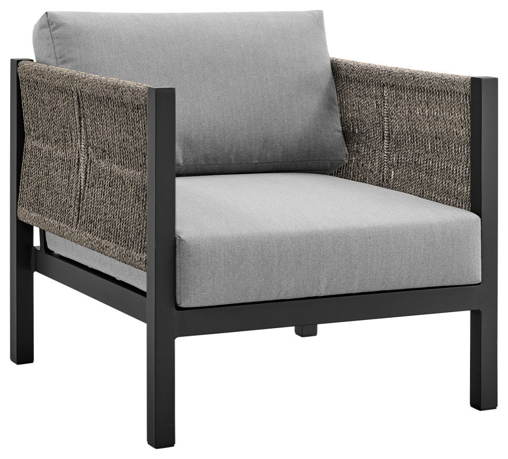 Cuffay 4-Piece Outdoor Furniture Set, Brown Aluminum And Rope With Cushions, Black