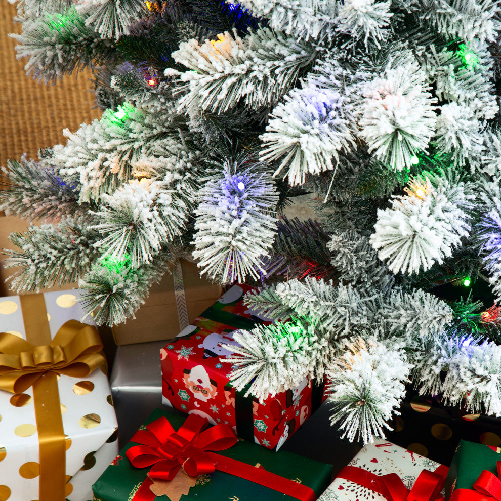 7.5ft Pre-Lit Flocked Pencil Pine Artificial Christmas Tree With 300 Warm Lights