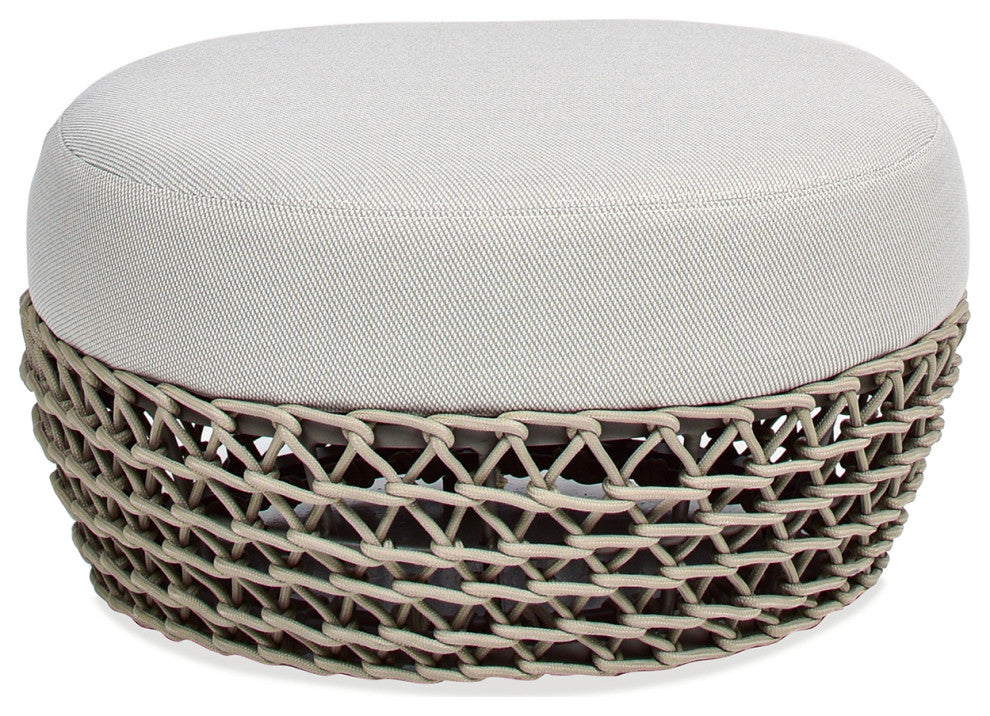 Willow 25" Outdoor Ottoman with Rope Details, Wheat Beige Axroma Olefin