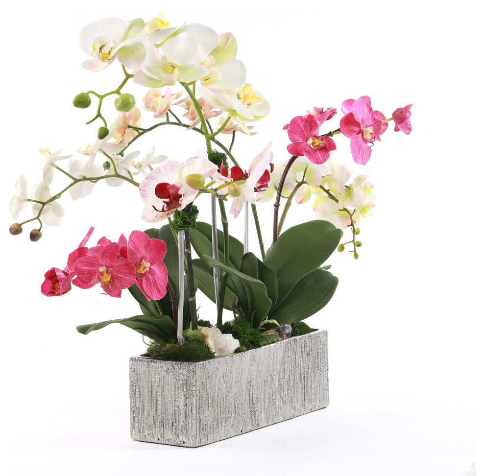 Real Touch Phalaenopsis Orchids in Luxe Silver Ceramic Pot