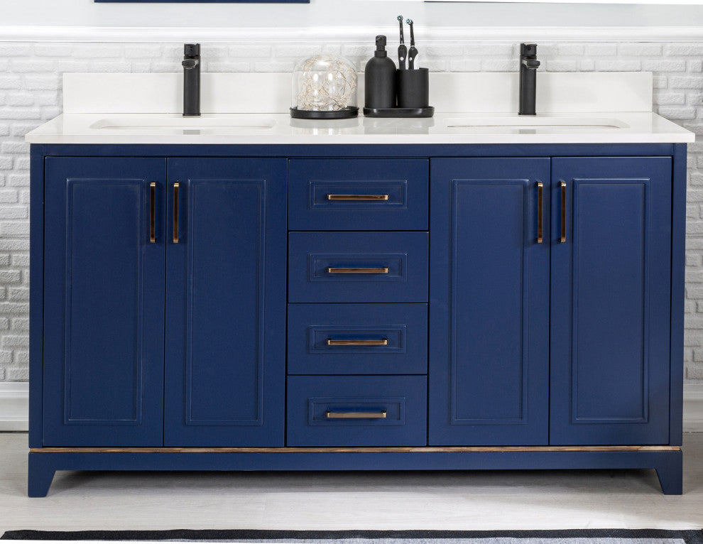 Albia Collection 60" Bathroom Vanity With Sink, Mirror, Countertop, Dark Blue
