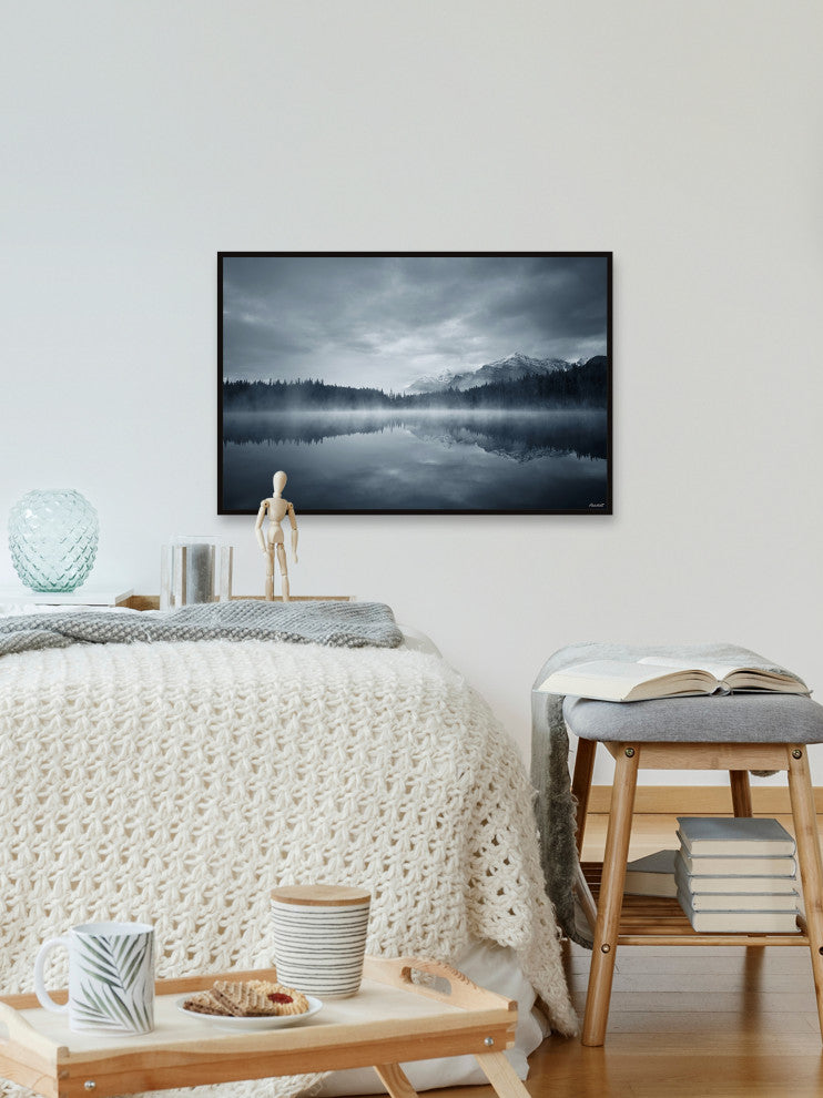 "Snowy Mountain Reflection" Floater Framed Painting Print on Canvas, 18x12