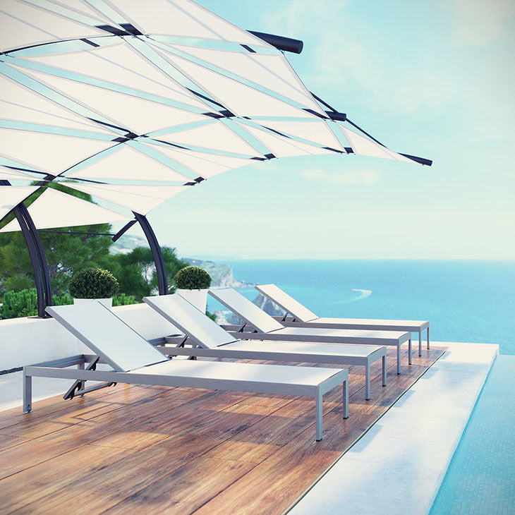 Silver White Shore Chaise Outdoor Patio Aluminum Set of 4