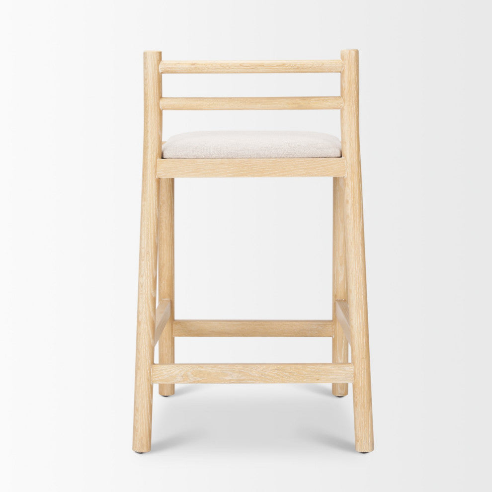 Sam Counter Stool W/ Light Brown Wood Frame and Beige Upholstered Seat