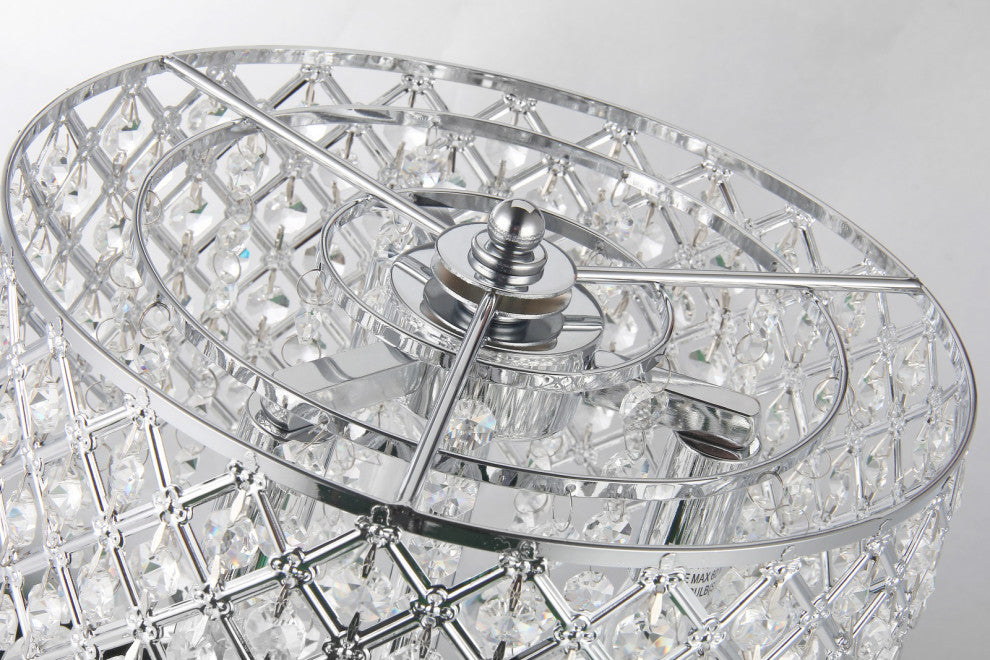 Marya 3-Light Chrome Round Crystal Chandelier Bedroom Table Lamp
