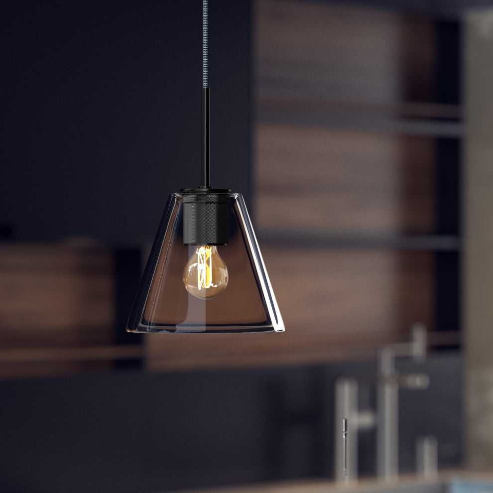 1-Light Dimmable Cone Glass Pendant, Black