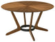 Santana 7-Piece Round Walnut Wood Dining Table Set With Blue Fabric
