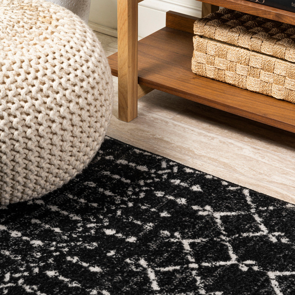 Moroccan HYPE Boho Vintage Diamond Runner Rug, Black/Ivory, 2 X 10