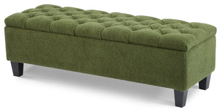 GDF Studio Ottilie Contemporary Button-Tufted Storage Ottoman Bench, Green Boucle