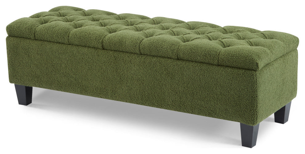 GDF Studio Ottilie Contemporary Button-Tufted Storage Ottoman Bench, Green Boucle