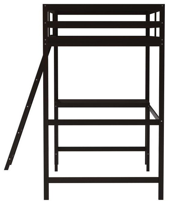 Riley Loft Bed Frame with Desk, Frame, Guard Rails & Ladder for Kids and Teens, Espresso, Twin