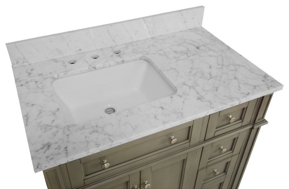 Hailey 36" Bathroom Vanity, Weathered Gray, Carrara Marble