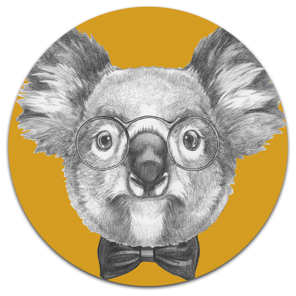 Koala With Glasses And Bow Tie, Animal Art Round Metal Wall Art, 11"