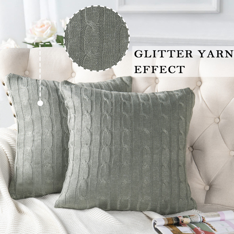 Cable Knit 2 Piece Throw Pillow Shell Set, Ghost Gray, 2 Piece, 20"x20"