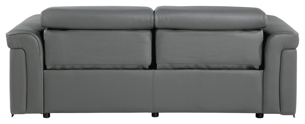Augusto Top Grain Power Reclining Italian Leather Sofa, Dark Gray