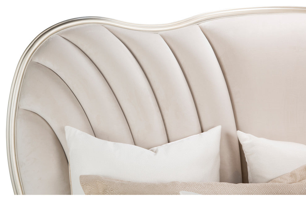 London Place Queen Velvet Panel Bed - Creamy Pearl