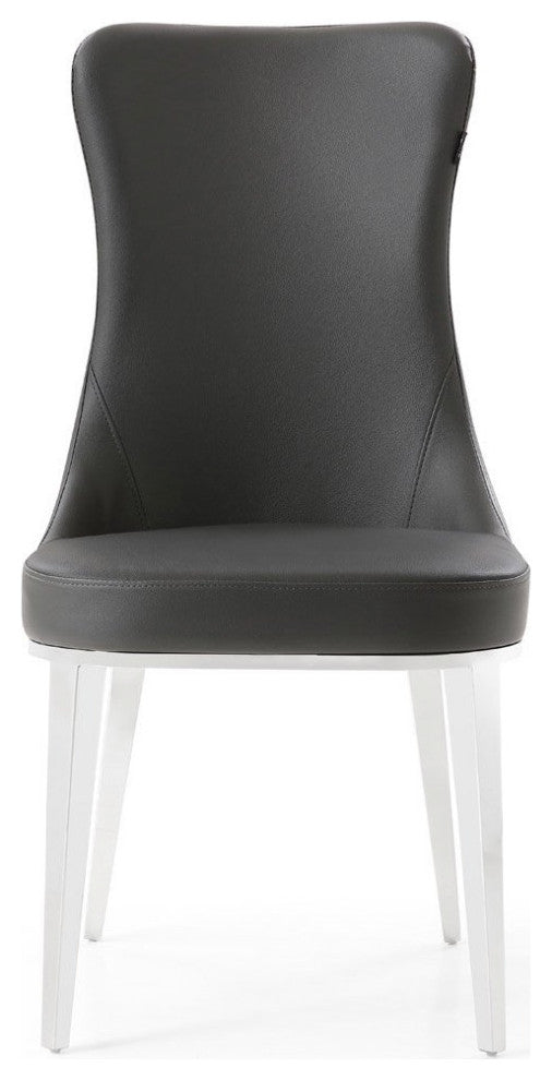 Modern Norma Dining Chair - Dark Grey with Polished Stainless Steel Base