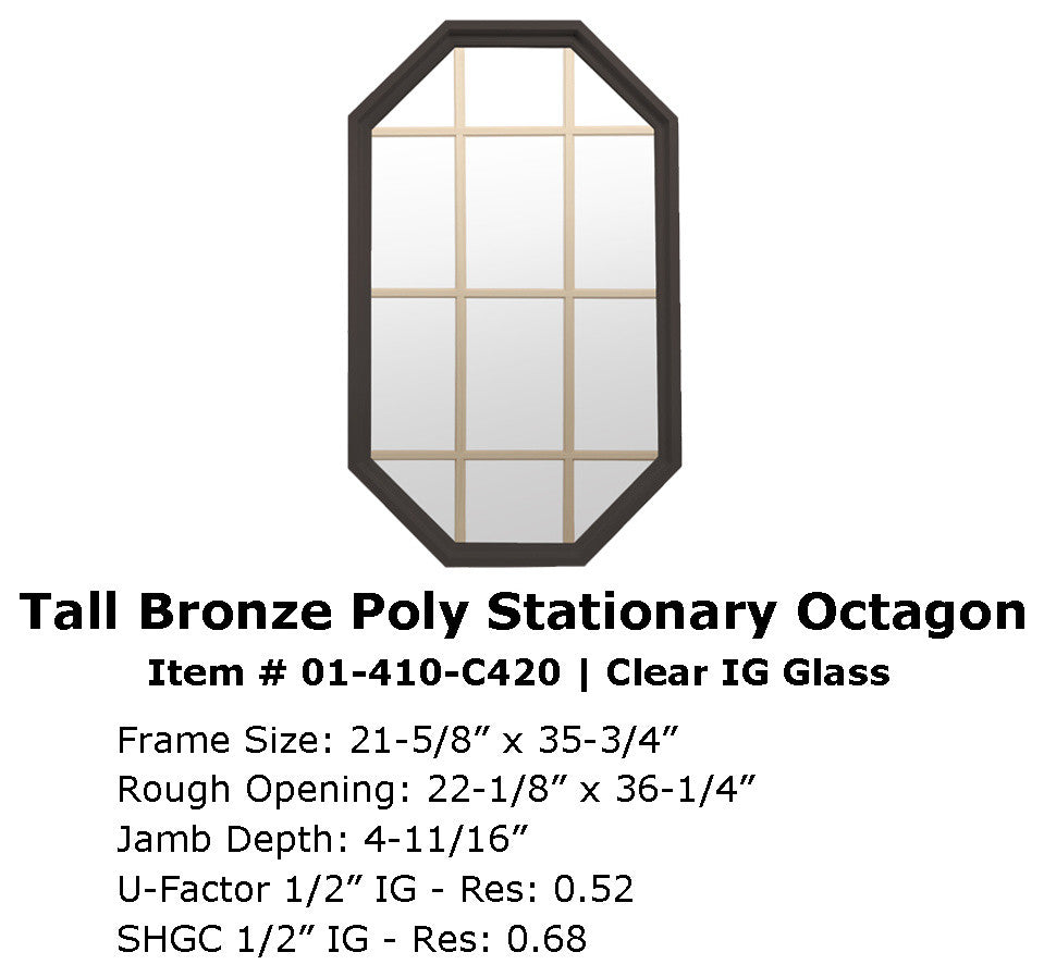 Tall Rambler 4 Season Poly Window With Grille, Bronze, Clear Insulated Glass