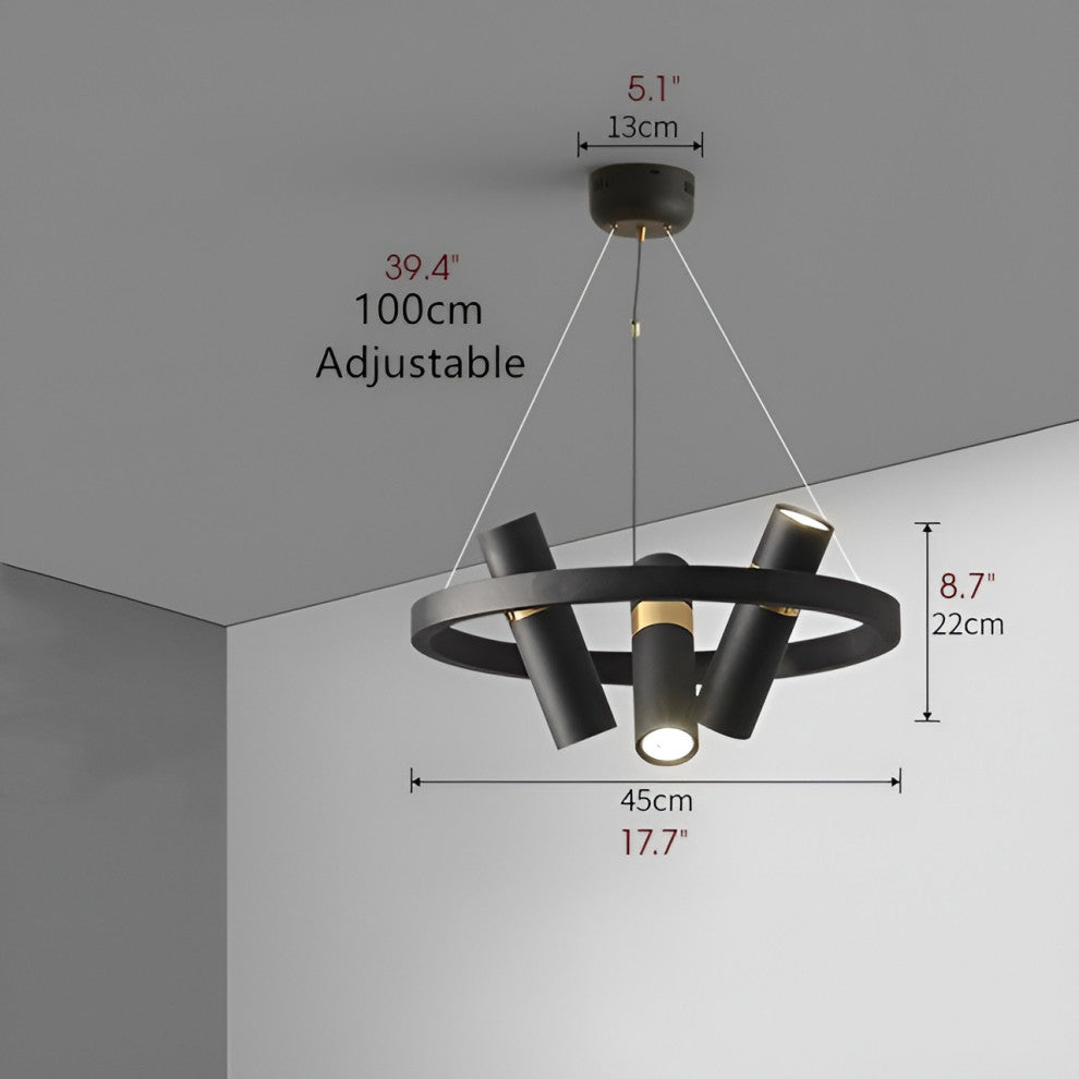 Celerina/Schlarigna | Round Black Metal LED Pendant Light, 3 Heads, Warm Light