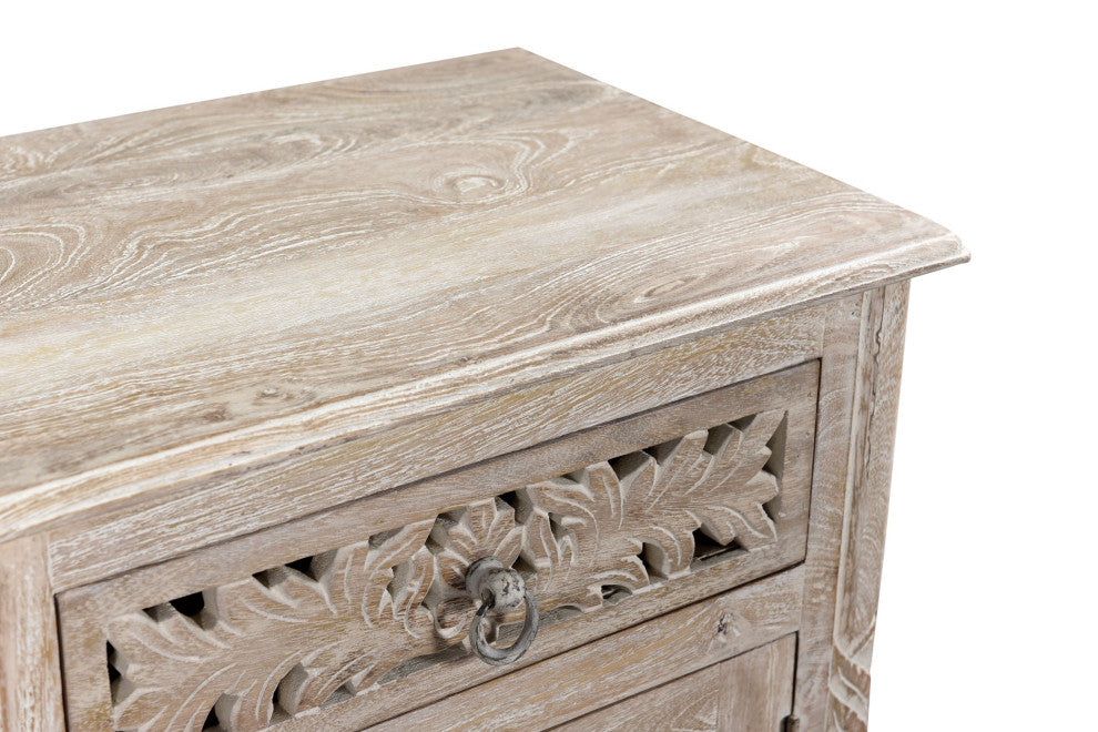 Delaney Carved 1 Door Nightstand, Sand White, Right